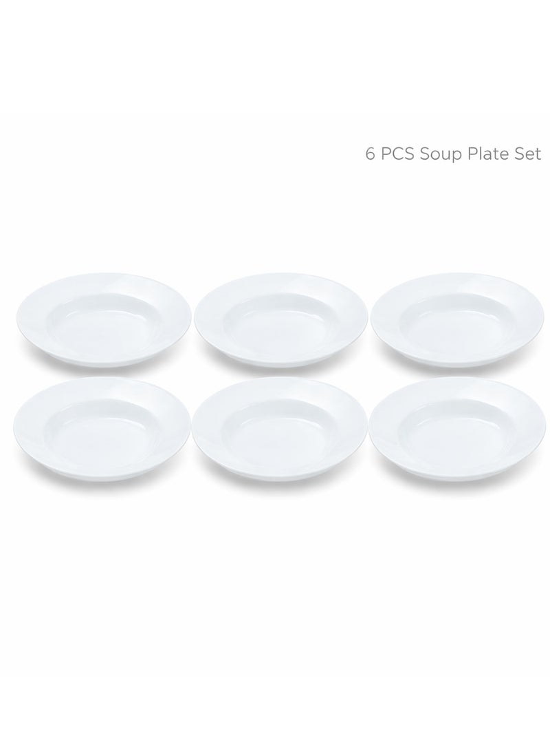 Luminarc 6Pcs  White Ceramic Soup Plate 22cm Elegant Round Serving Plates for Home Hotel & Restaurant Microwave & Dishwasher Safe Tableware